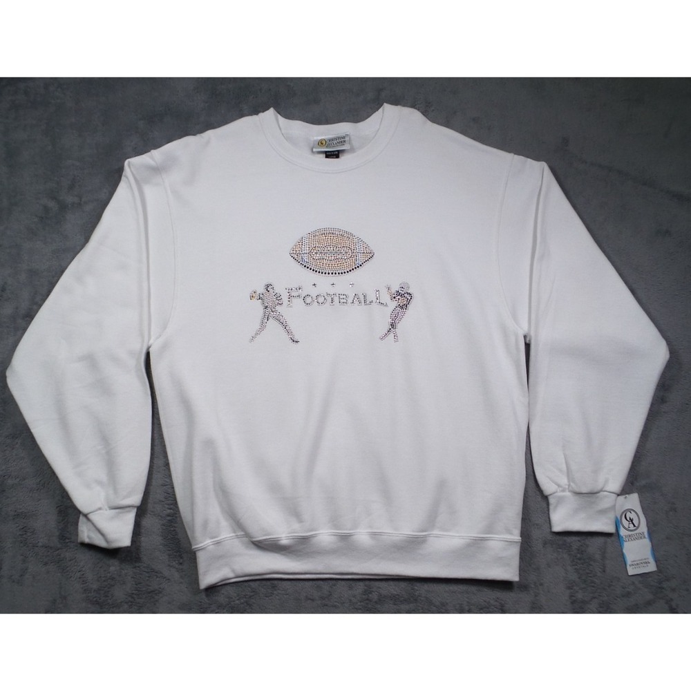Christine Alexander Sweatshirt Womens Size L White Swarosvski Crystals Football